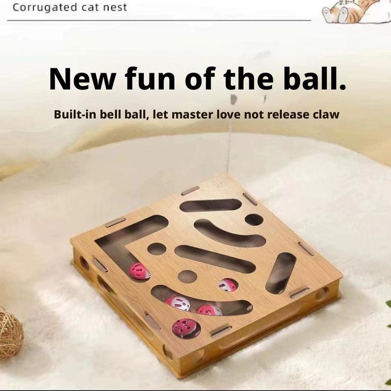 1 Set Interactive Cat Toy Puzzle Box Wooden Treat Maze Play For Toy Box Fun Interactive Cat Toy Hide And Seek Cat Agility Toys_voghion.com
