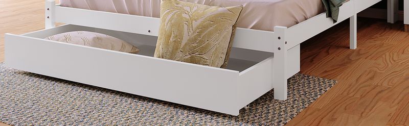 Lit double en bois massif avec tiroirs et sommier à lattes, style bibliothèque, pour enfants, adolescents et adultes, 140 x 200 cm, blanc_voghion.com