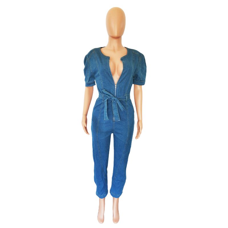 Ženski modni ohlapni jeans romper s kratkimi rokavi_voghion.com