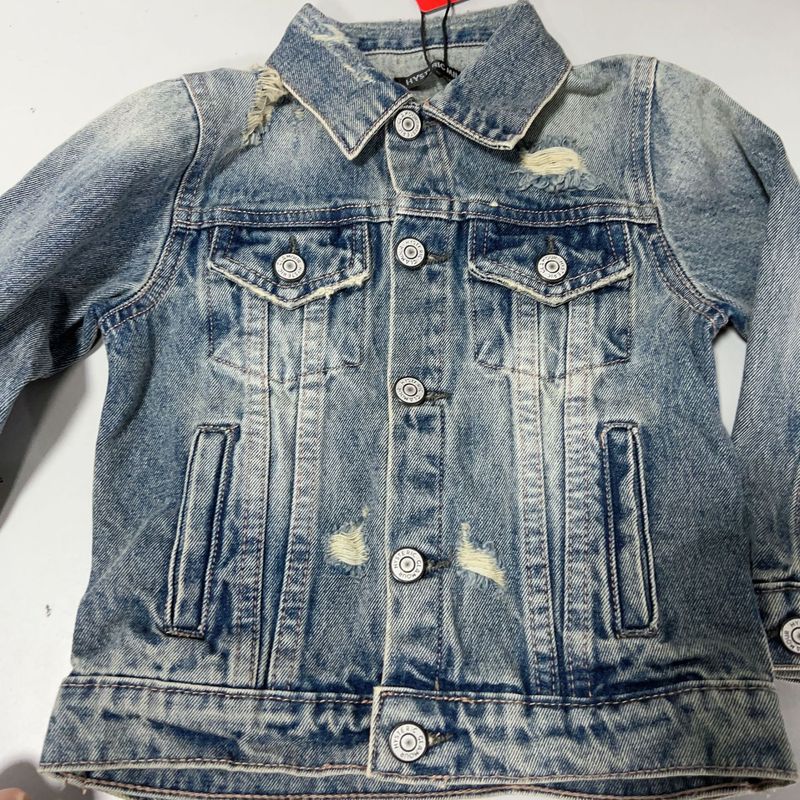 Giacca in denim vintage per bambini e adulti - Cappotto casual unisex in cotone con effetto consumato (100-160 cm)_voghion.com