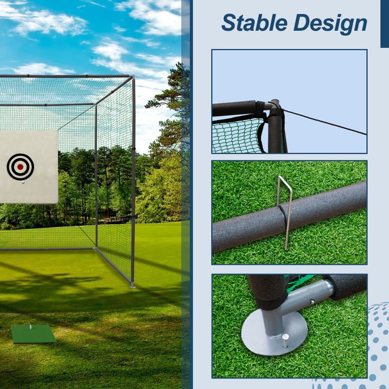 10X10X10FT Golf Practice Net Cage W/ Metal Frame Hitting Net Kit Indoor Outdoor_voghion.com
