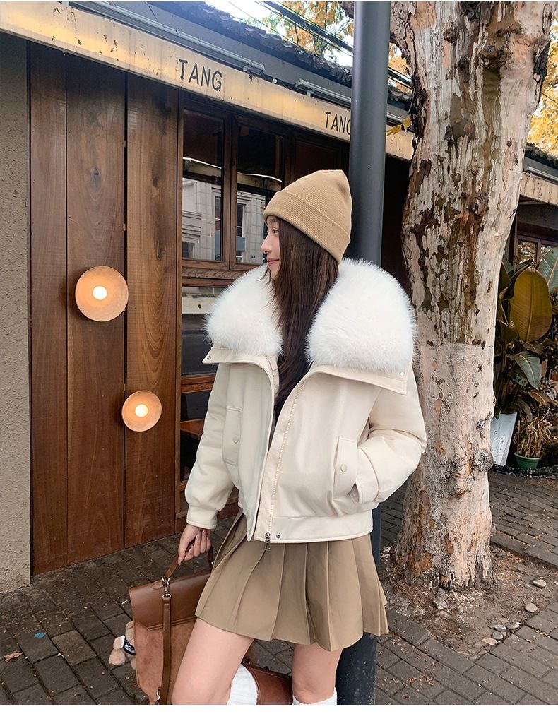 Kurze Pufferjacke aus PU für Damen mit abnehmbarem Kunstpelzkragen – kuscheliger Wintermantel mit Fleecefutter in mehreren Farben_voghion.com
