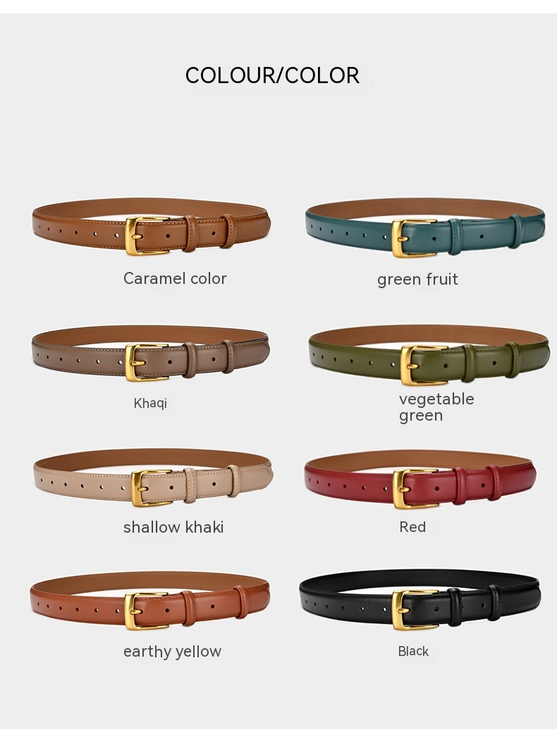 2024 Europäischer und amerikanischer neuer Vintage-Gürtel für Damen, Netz-Rot-Rindsleder-Damengürtel, lässiger, einfacher Hosengürtel, vielseitiger, mehrfarbiger Hosengürtel_voghion.com
