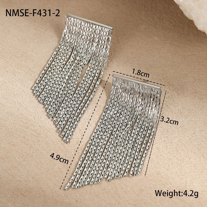 Exaggerated Tassel Chain Earrings Stainless Steel Fashionable Ins Style Niche Design Earrings_voghion.com