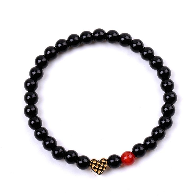 Stainless Steel Peach Heart Bracelet - Red Agate Couple Set, Matching Beaded Jewelry For Men & Women_voghion.com