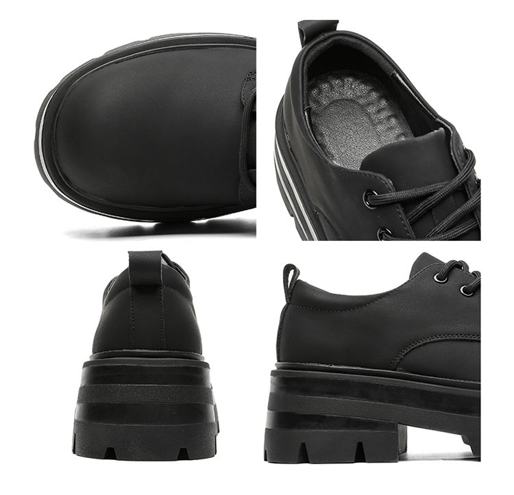 Thick Bottom Increased 7cm Derby Matte High-Grade Men's Casual Black Big Head British Style Small Leather Shoes_voghion.com