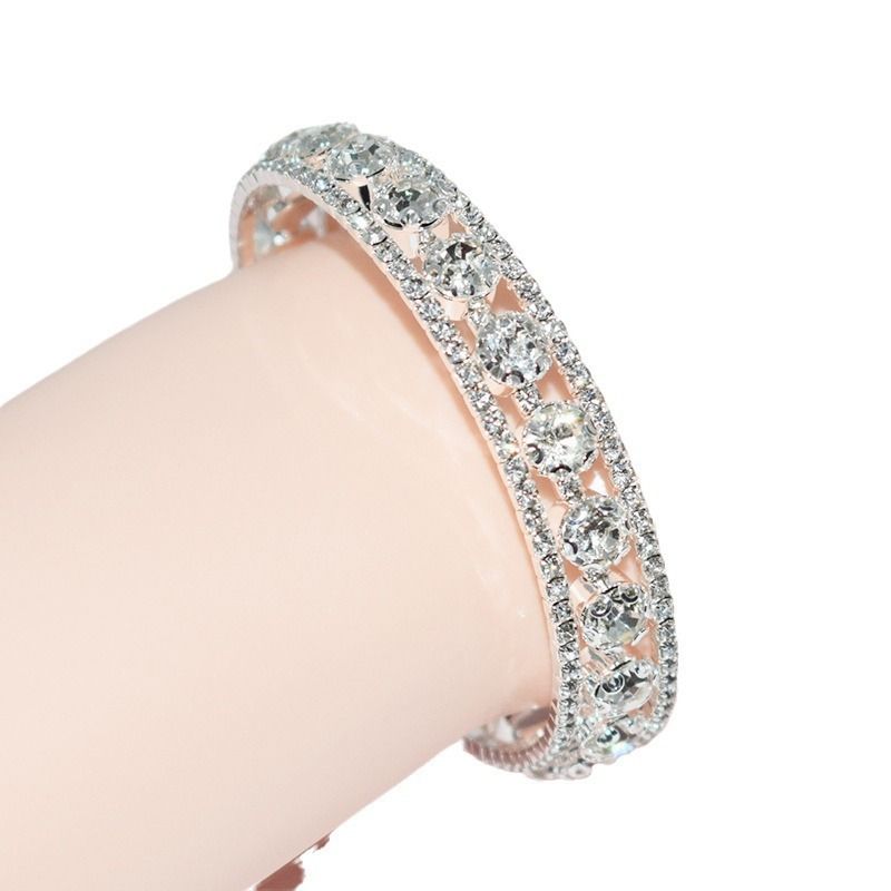 Pulsera nupcial versátil con cristales abiertos y envuelta en diamantes de imitación para mujer_voghion.com