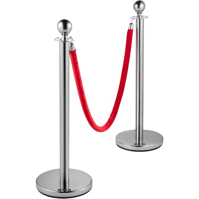 Silver Crowd Steel Rope Control For Queue Stainless 38In Velvet Barriers Pa Ropes 4PCS Queue Stanchion Posts Line Red Barriers_voghion.com