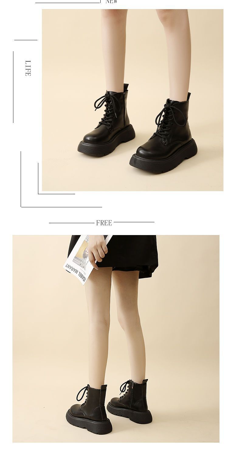 British style Martin for women's autumn thin 2023 new small high heels thick soles black slimming short boots_voghion.com