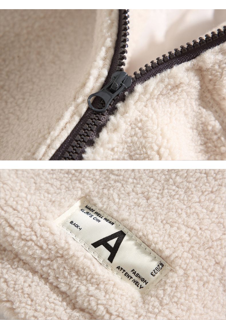 Men's Clothing Winter Lambswool Label Embroidery Cotton Padded Jacket Hooded Fur Coat Cotton Thickened Jacket_voghion.com