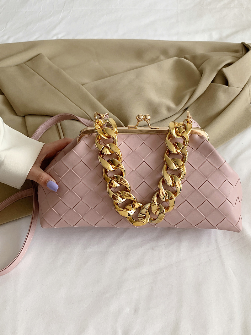 One piece woven Pu bag women's fashion cross-body bag chain decorated women's bag_voghion.com