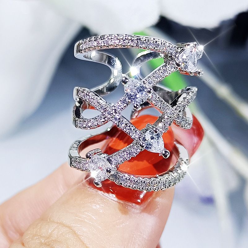 Creative Versatile Tree Leaf Ear Stud Clip Earrings Women's Copper Platinum Plated Zircon Ring Necklace Three-Piece Set_voghion.com