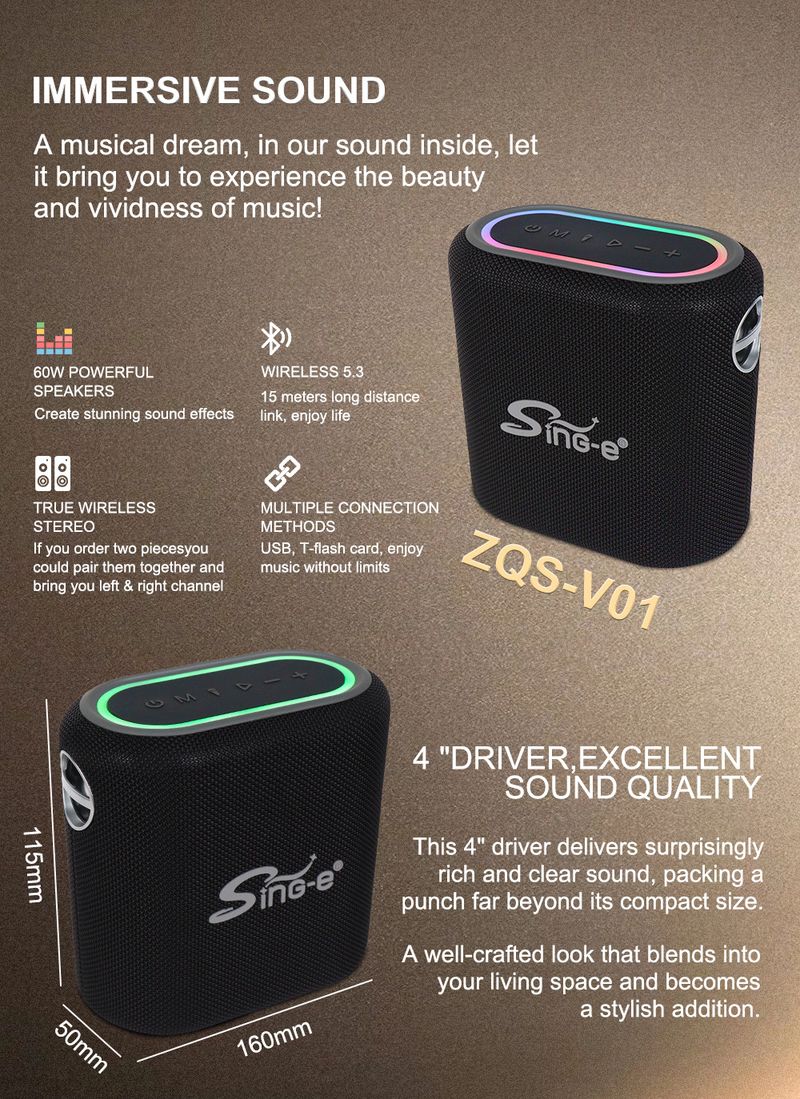 ZQS-V01 Design à prova d'água Durável Portátil Adequado para Camping Jogos Atividades ao ar livre Áudio de alta fidelidade_voghion.com