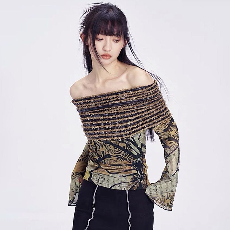 Y23TP638 Top de un hombro con estampado personalizado para mujer, estilo versátil, 2024_voghion.com