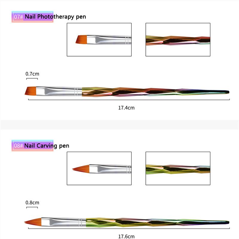 10 stk/sett regnbue akryl flytende UV gel neglebørste maling tegning stripe liner blomsterpenn neglekunst manikyr verktøysett_voghion.com
