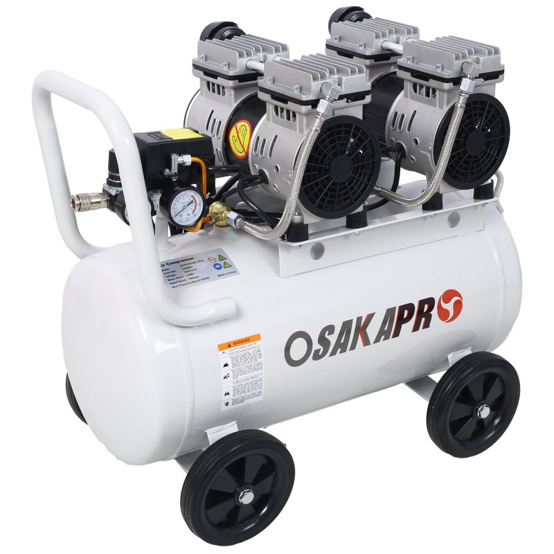 2.5 HP Silent Air Compressor 13 Gallon, Oil-Free, Electric Shop Air Compressor Portable,Lightweight With Wheels, 70 DBA Noise Level, With Automatic Drain Valve,Light Gray_voghion.com