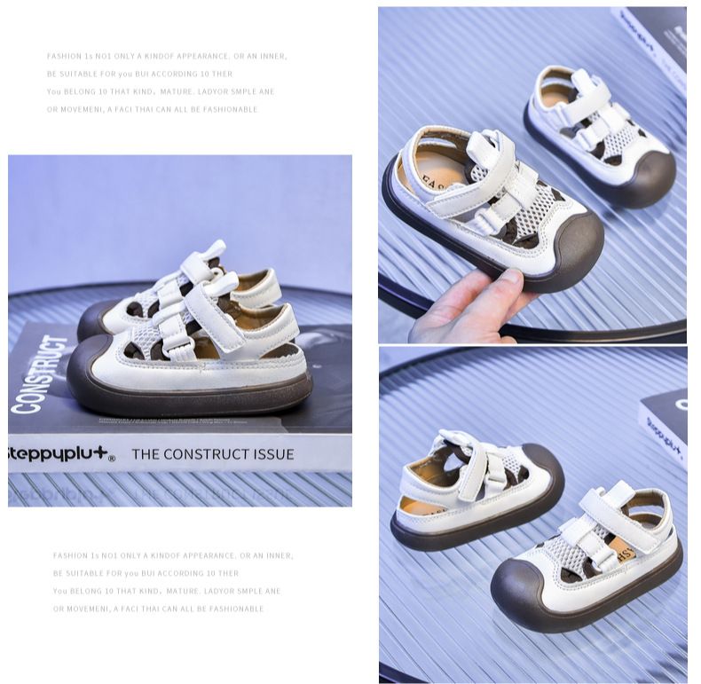 Scarpe da spiaggia con punta a pane in rete cava per bambini e bambine, sandali con suola morbida, primavera/estate 2024_voghion.com