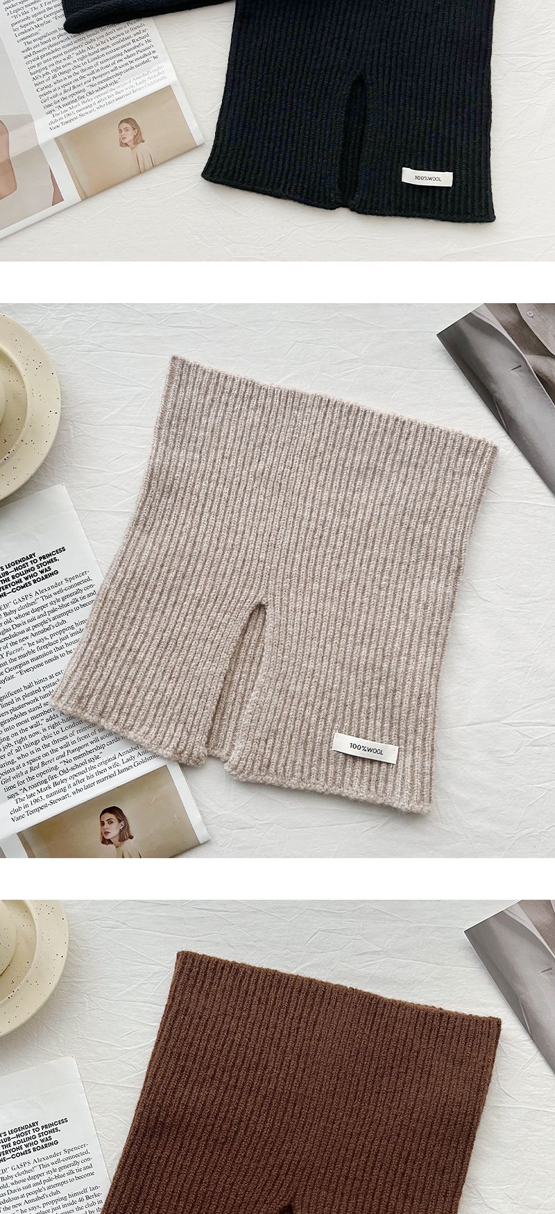 2024 New Australian 100% Pure Wool Knitted Solid Color Versatile Winter Fashion Warm Windproof Neck_voghion.com