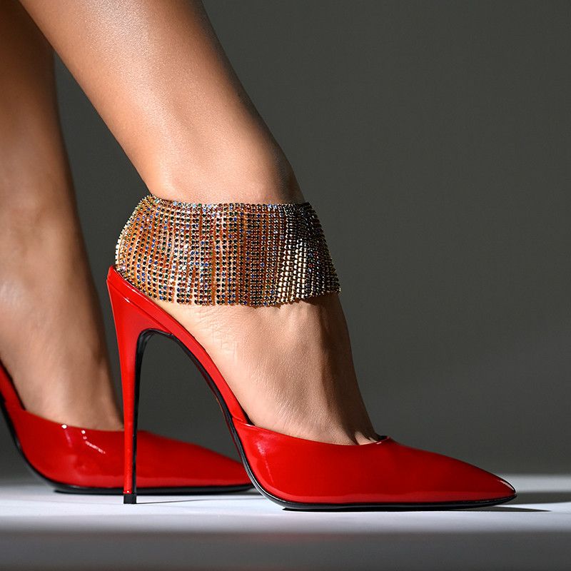 Neue art und weise mischfarbe strass quaste für frauen sommer high heels sandalen knöchel kette fuß zubehör_voghion.com