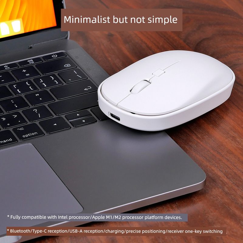 Souris Bluetooth sans fil portable Zk112 Type-C, silencieuse, adaptée aux ordinateurs portables et de bureau, récepteur USB-C_voghion.com