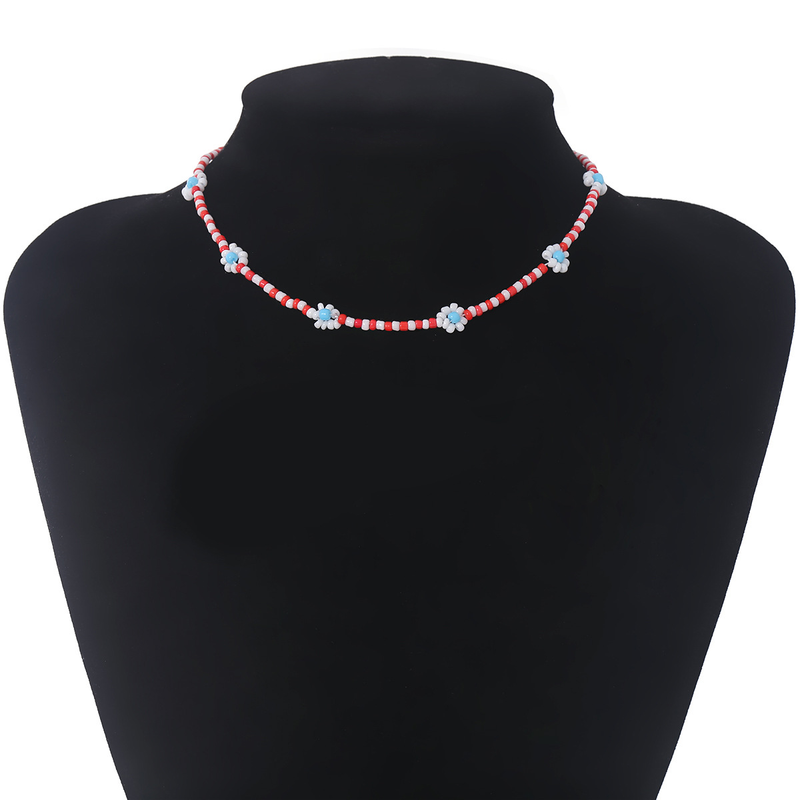 Collana da donna in stile bohémien con fiori a margherita colorata, semplice collana con clavicola con perline retrò femminile_voghion.com