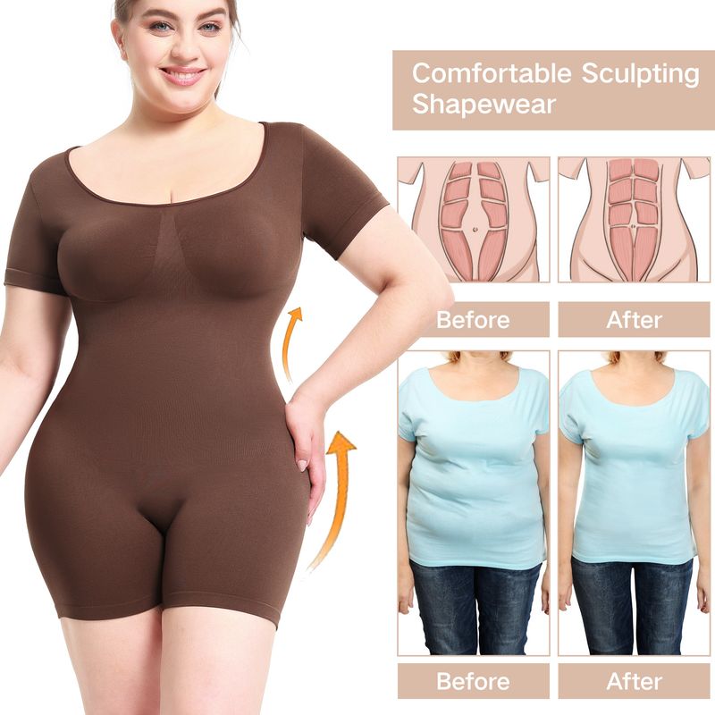 bel destekli body yetişkin kadın dış giyim vücut şekillendirici body kısa kollu body kalça kaldırma body_voghion.com