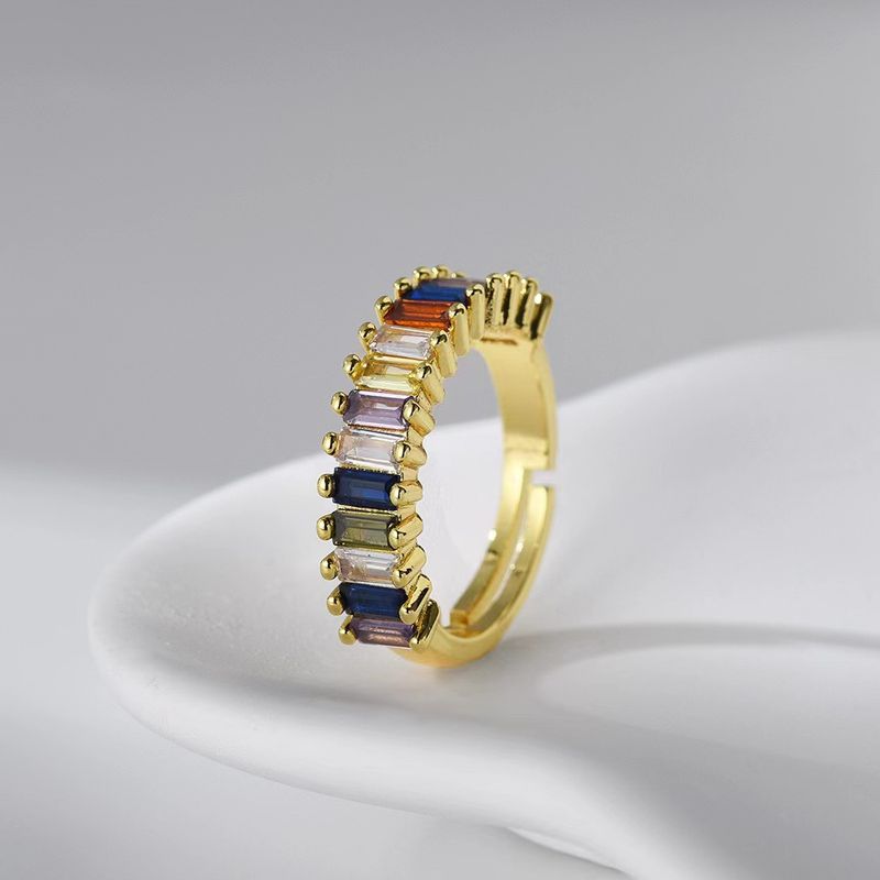 Hot Selling Popular New Seven-color Ring With Opening Adjustable, Rectangular Color, Zirconia, Copper, Diamond Knot shaped DIY Jewelry_voghion.com
