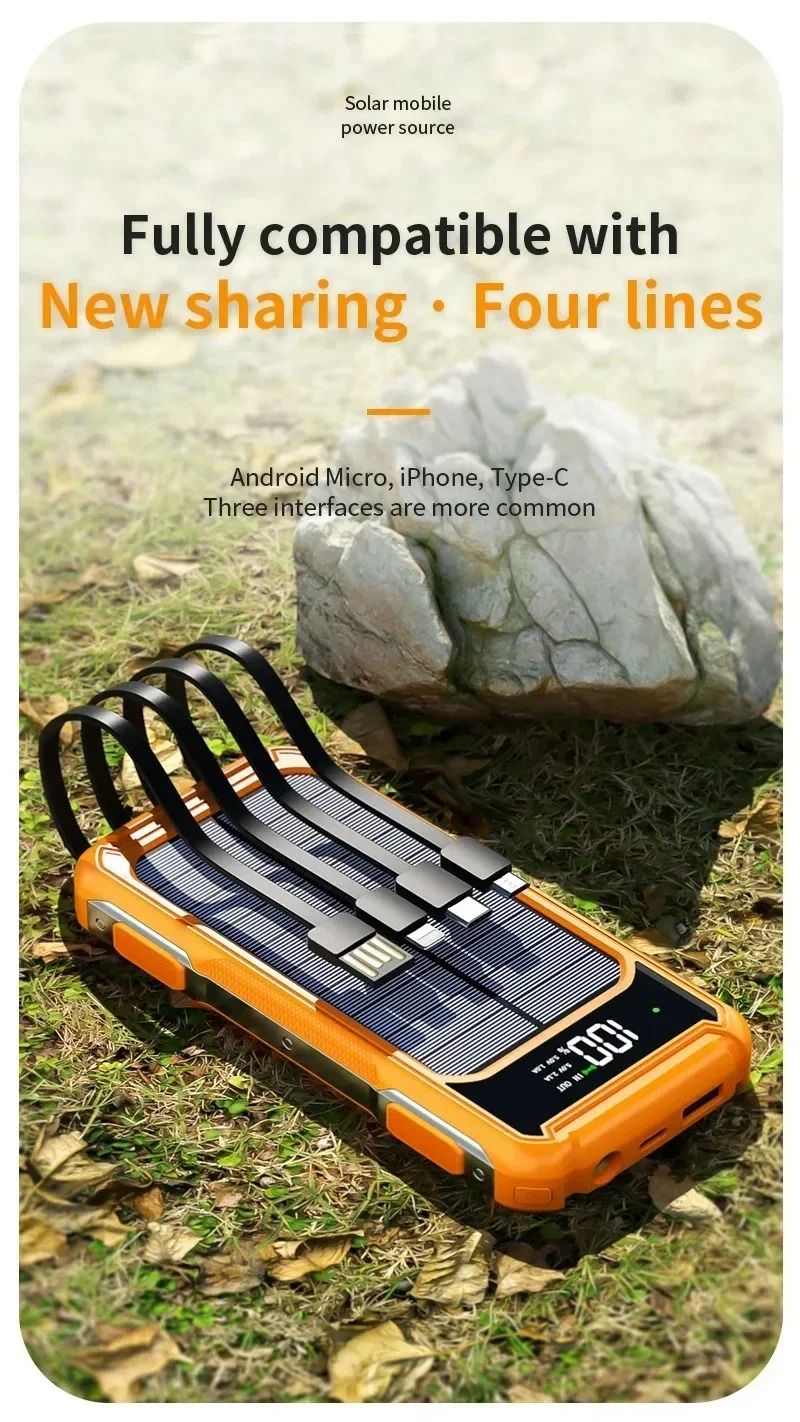 100000 MAh Portable Solar Backup Power Supply Large Capacity For Outdoor Camping USB-A USB-C Fast Charging With Infrared_voghion.com