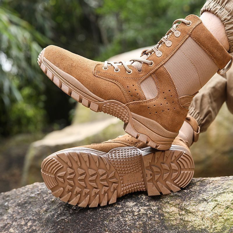 Waterproof Cowhide Shoes Fashion Side Zipper Lace-up Boots Outdoor Hiking Climbing Boot Wear-resistant Non-slip Shoe_voghion.com