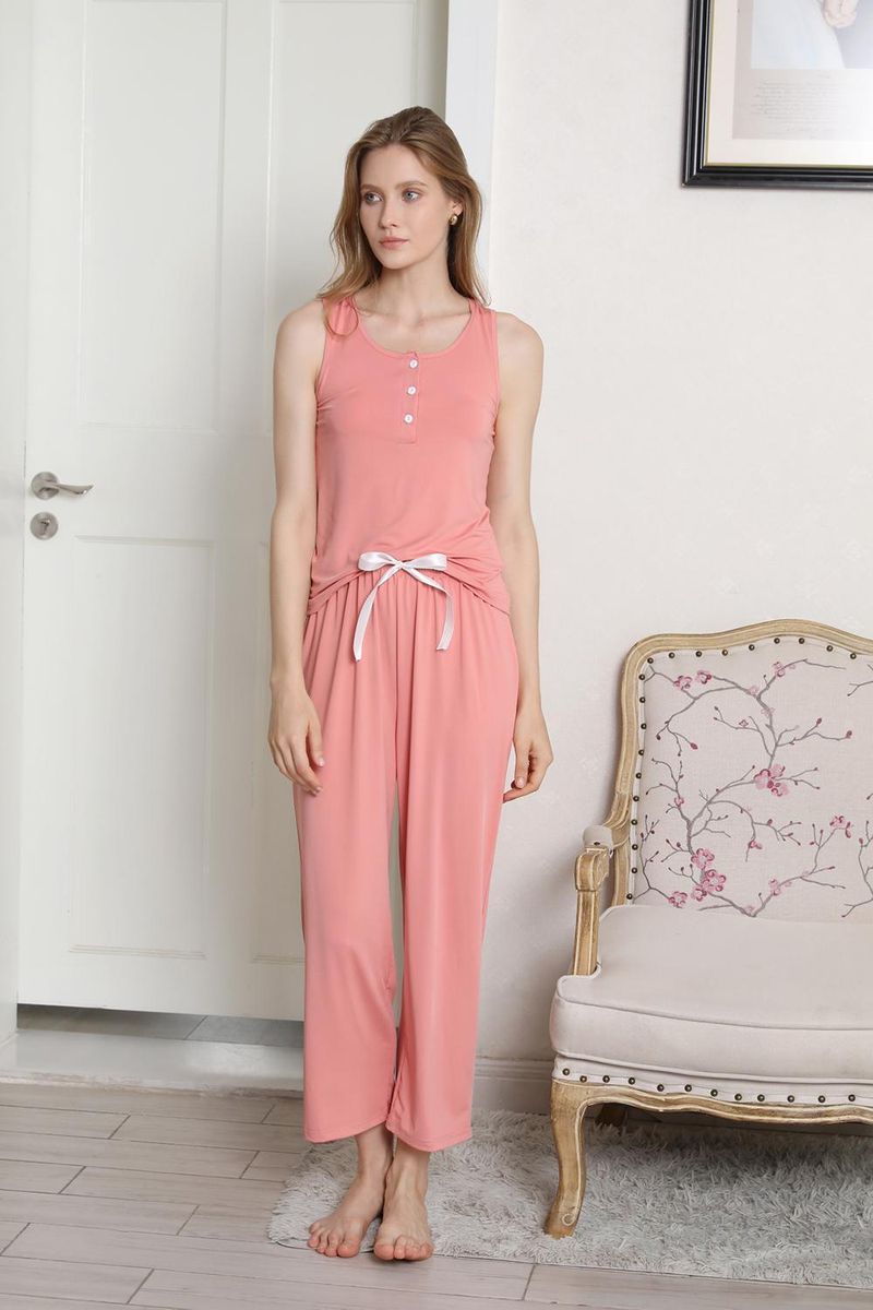 Pigiama due pezzi da donna, primaverile e autunnale, con canotta, pantaloni lunghi_voghion.com