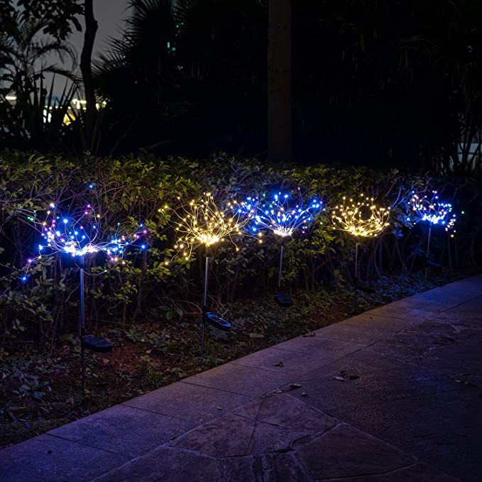 Solar Ground Stake LED Dandelion String Outdoor Garden Decorative Lawn One-to-Four Fireworks Light_voghion.com