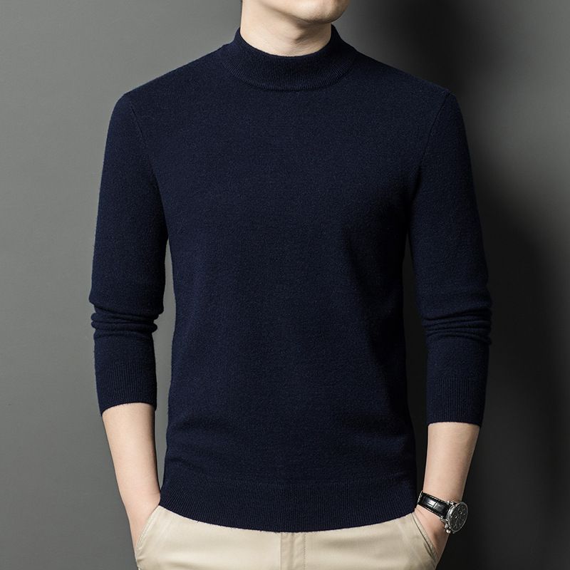 Neuer mehrfarbiger Pullover in sauberer Version mit halbem Rollkragen für Herren, gestrickt, lässiges Basishemd_voghion.com