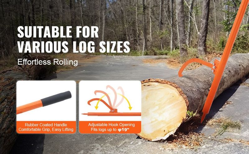 VEVOR Log Peavey 46.5 In Metal Handle Log Lifter Max 19 In Opening Log Roller_voghion.com