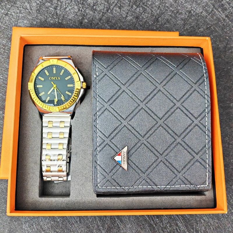 Herrenuhr Brieftasche Geschenkbox Set wasserdichte Quarzuhr Stahlarmband_voghion.com