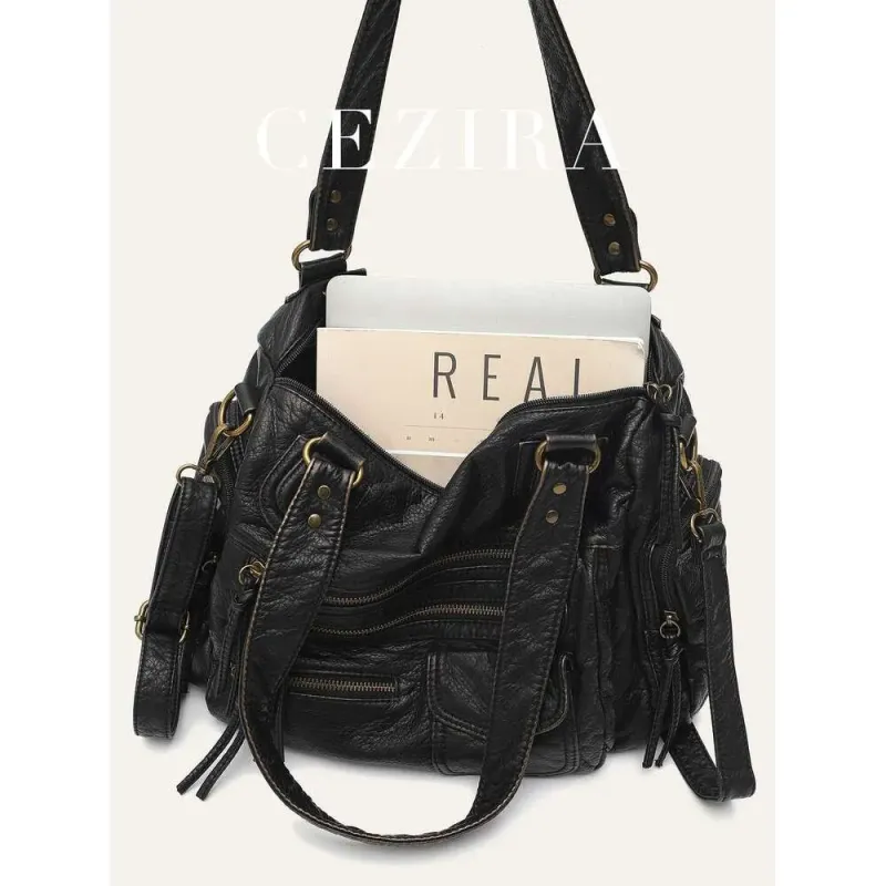 Designer Bags 2025 Vintage Women Unisex Brush-Off Color Washed PU Vegan Leather Zip Pockets Shoulder Cross Body Large_voghion.com