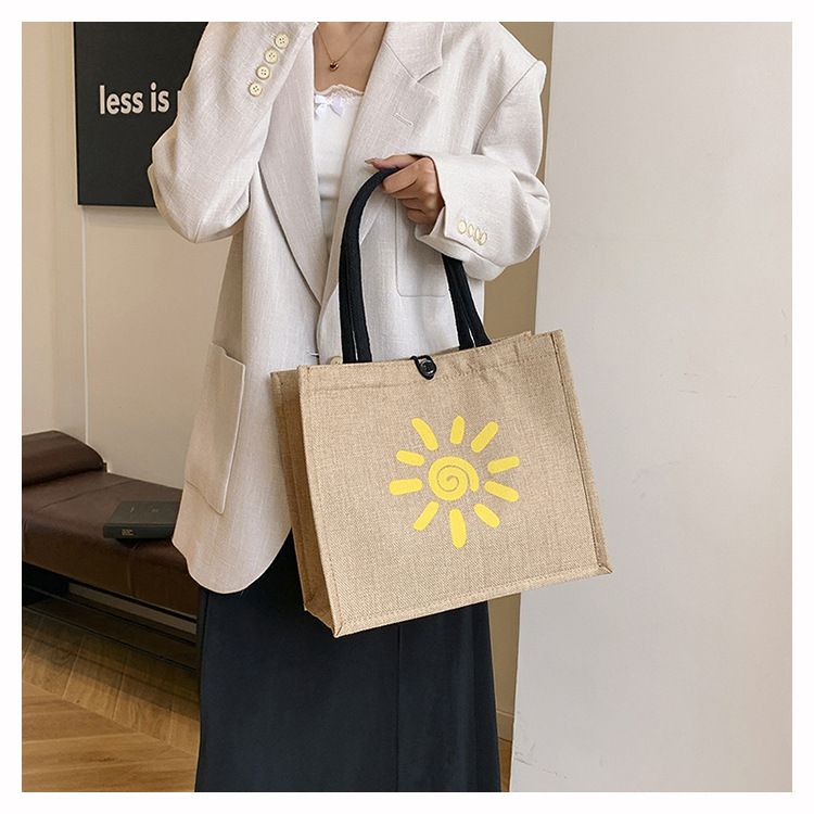 Beach Bag Thickened Large Capacity Linen Underarm Bag Shopping Bag Commuter Tote Bag Premium Casual Hand Bill Shoulder Bag Minimalism_voghion.com