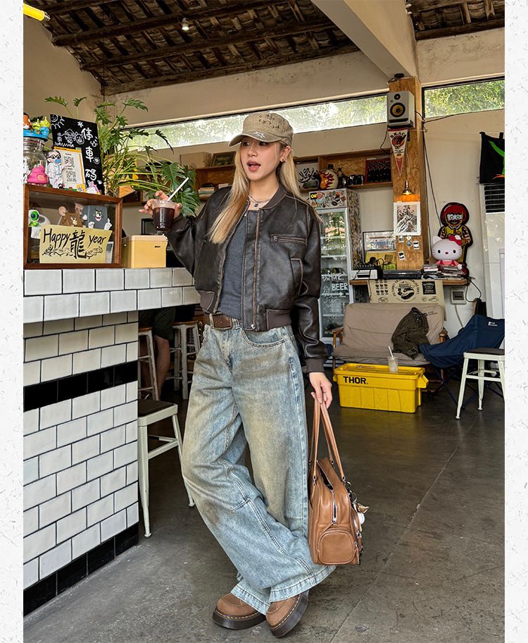 Veste de moto courte en cuir américain vintage fabriquée à la main pour femme, nouveau manteau Melad à manches longues, haut polyvalent_voghion.com