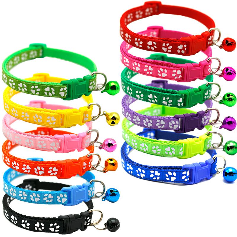 Pet Patch Dog Single Paw Print Bell Cat Buckle Collar_voghion.com