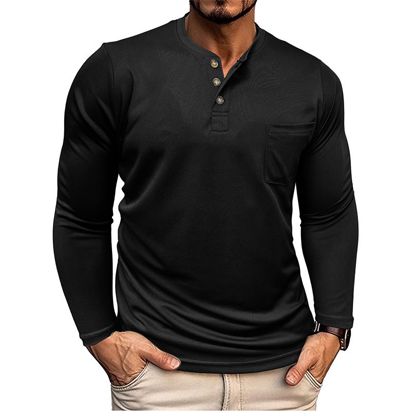 Herbst männer Henry Shirt Langarm T-shirt Atmungsaktiv Cool Bulk_voghion.com