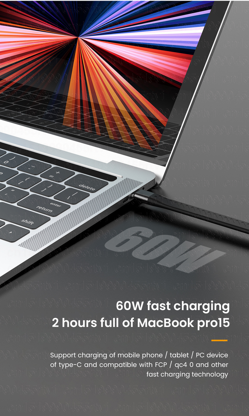 3A PD 60W USB Type C naar USB C 3.1 Gen2 10Gbps datakabel USB C QC3.0 Snel opladen Video SSD Korte USB-kerndraad_voghion.com