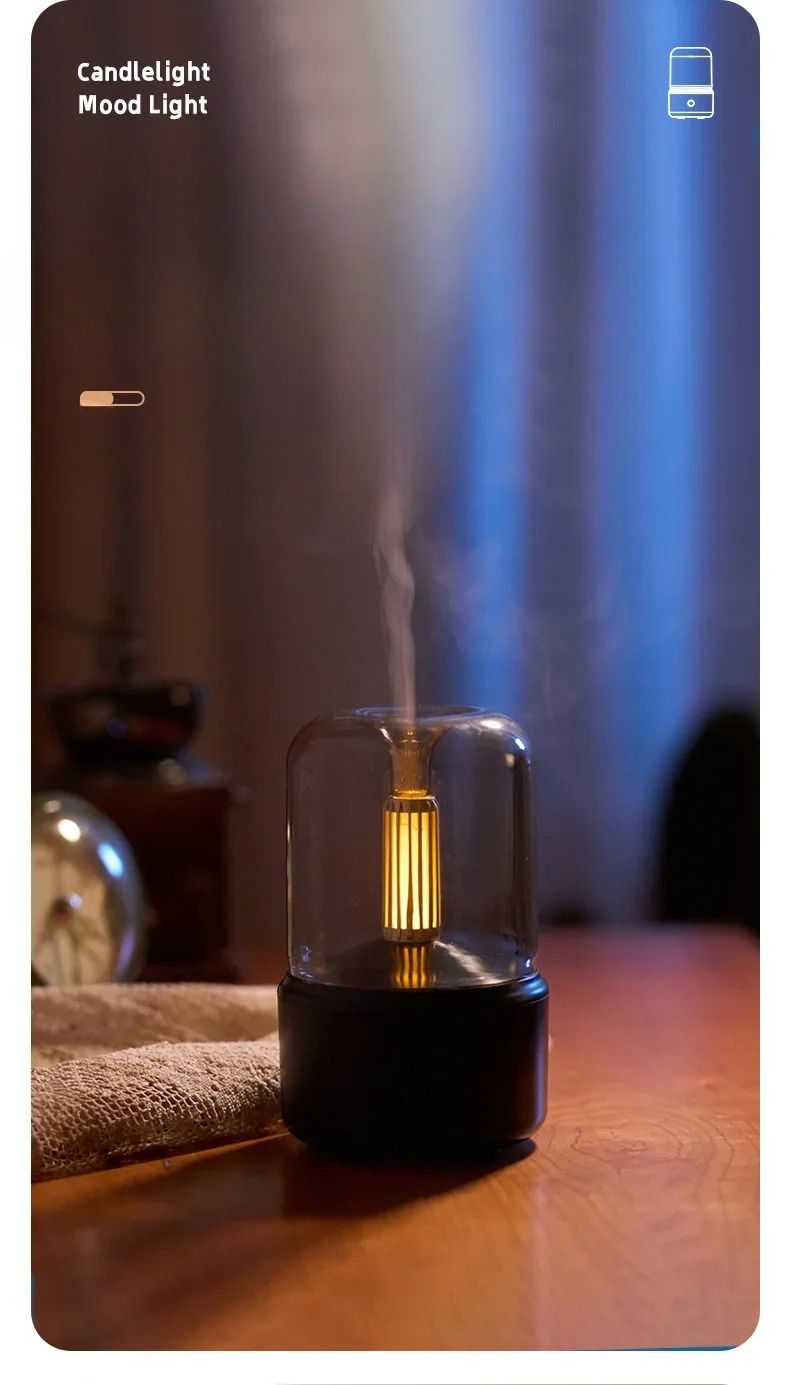 Nuovo diffusore di aromi a lume di candela portatile da 120 ml, umidificatore d'aria USB, nebulizzatore per oli essenziali con luce notturna a LED_voghion.com