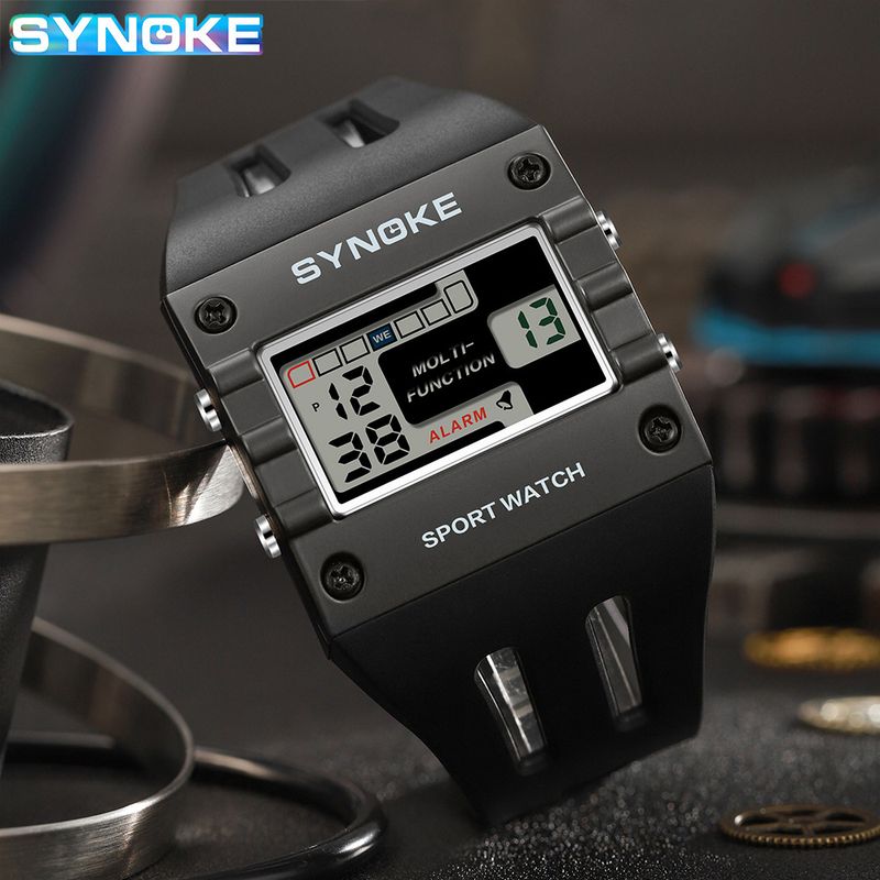 SYNOKE Trendy New Color Square Alloy Sport Elektronische Uhr Herrenmode Großbild Wasserdichte Armbanduhr_voghion.com