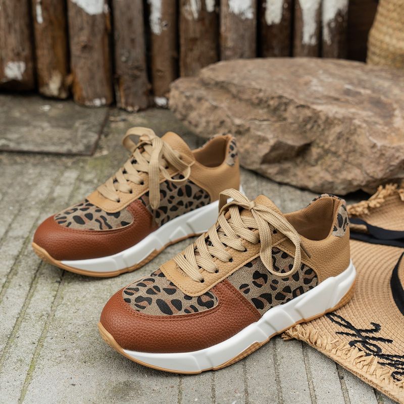 Spring And Autumn New Plus Size Leopard Print For Women Flat Lace-up Sports Casual Shoes_voghion.com