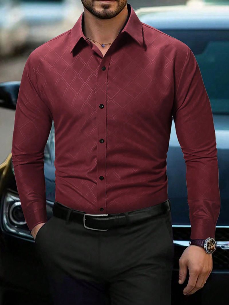 Camicia casual a quadri scuri a maniche lunghe da uomo_voghion.com