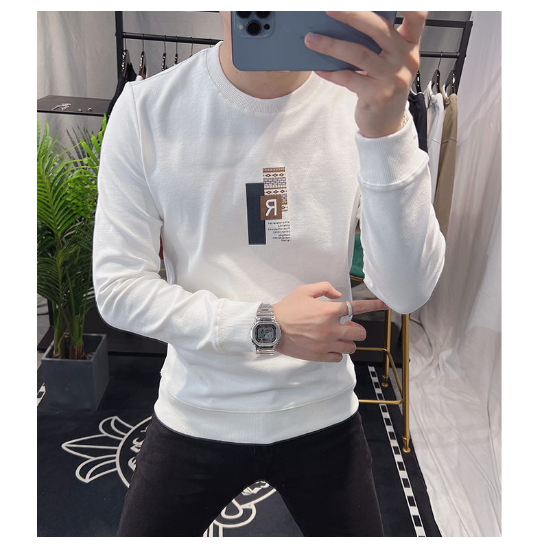 Felpa con cappuccio da uomo tendenza minimalista stampata puover ong cucita primavera e autunno versatile casual top sim fit moda_voghion.com