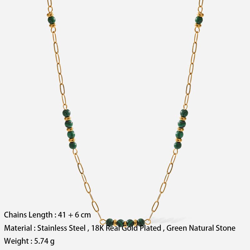 Collana da donna in acciaio inossidabile con pietra naturale placcata in oro vero, impermeabile e anti-scolorimento, design leggero e di nicchia_voghion.com