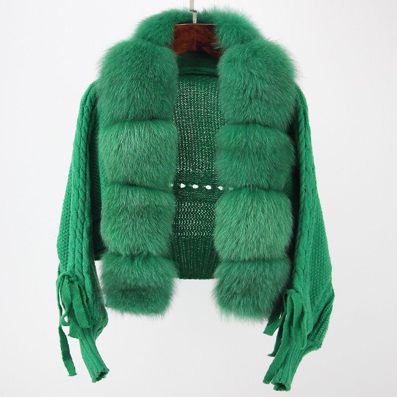 Damenbekleidung 2024 Frühling Damenoberteile High-End-Frühling Echtfuchspelz vorne Strickjacke Gestrickte Damen Frühling und Herbst Klein_voghion.com