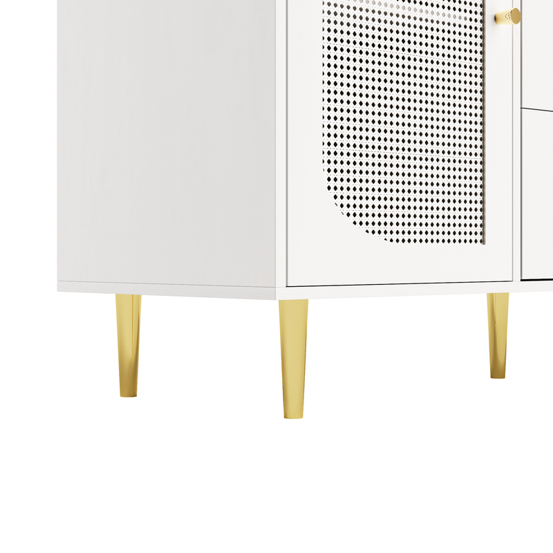 Credenza Weiß 120x90cm Mit Rattantür, Schublade, Holzschrank_voghion.com