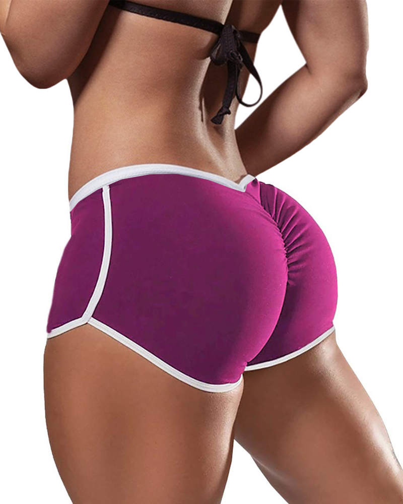 Women's Intimates Women's Large Size Sexy Solid Color Low Waist Sports Running Tight Hip Lifting Shorts_voghion.com