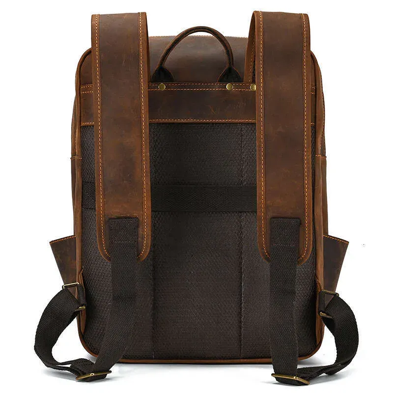 Large Capacity Crazy Horse For Men, First Layer Cowhide Travel Genuine Leather Backpack_voghion.com